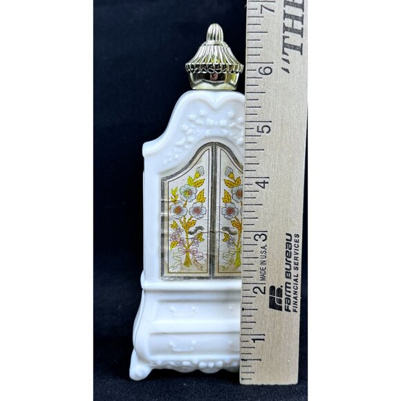 Avon Armoire Decanter Field Flowers Foaming Bath Oil Empty Bottle Milk Glass Vtg - Picture 11 of 16